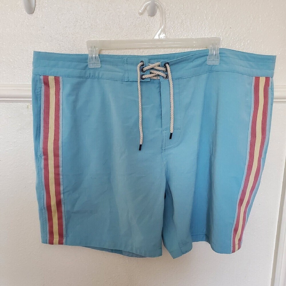 Faherty Men's Retro Board Shorts Swim Surf Stripe Blue Size 42  $98